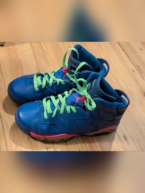 Air Jordan 6 Retro Game Royal White Pink Green 543390-439 Size 7Y Kids